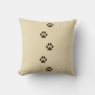 Dark Brown Dog Paw Prints Canine Tracks Tan Cushion