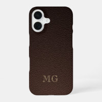 Dark Brown Faux Leather and Gold Monogram Initials
