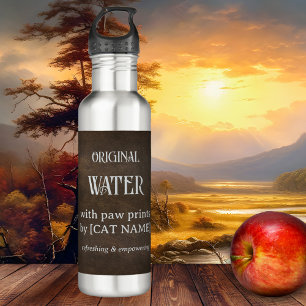 Dark Brown Faux Leather Funny Cat Water Bottle