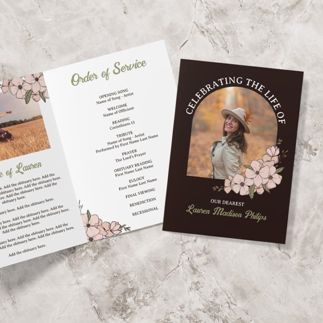 Dark Brown Floral Arch Photo Celebrating Life Programme (Creator Uploaded)