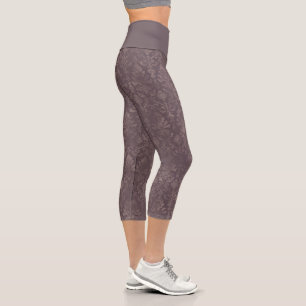 Dark Brown Floral Damask Pattern - Leggings