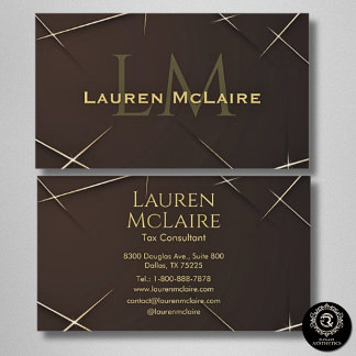 Dark Brown & Gold Accent Monogram Business Card