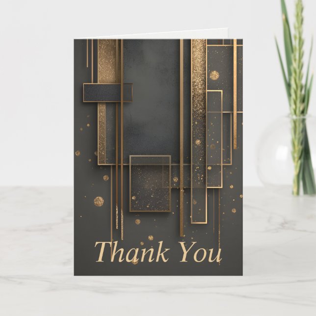 Dark Brown & Gold Geometric Thank You Card (Front)