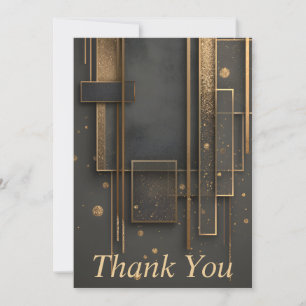 Dark Brown & Gold Geometric Thank You Card