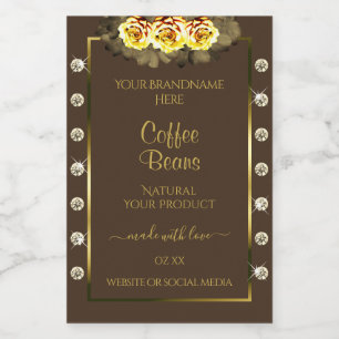 Dark Brown Gold Product Labels Yellow Roses Jewels