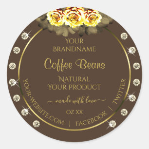 Dark Brown Gold Product Labels Yellow Roses Jewels