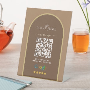 Dark Brown Google Reviews Business Link QR Code Pedestal Sign