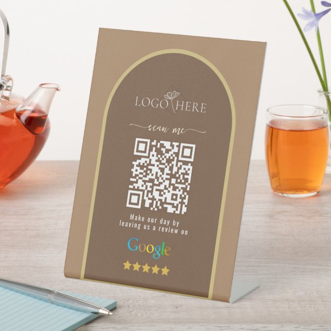 Dark Brown Google Reviews Business Link QR Code   Pedestal Sign (In SItu)