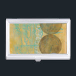 Dark Brown & Grey Circles with Numbers Numbers Business Card Holder<br><div class="desc">Dark brown and grey circles populate this work by Jennifer Goldberger,  set over an orange and blue background. Grey Numbers are also printed on the background. An enjoyably abstract work,  order your copy today!</div>