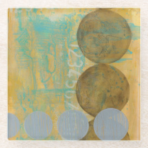 Dark Brown & Grey Circles with Numbers Numbers Glass Coaster