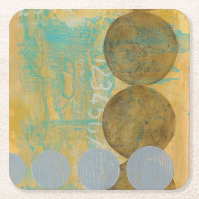 Dark Brown & Grey Circles with Numbers Numbers Square Paper Coaster (Front)