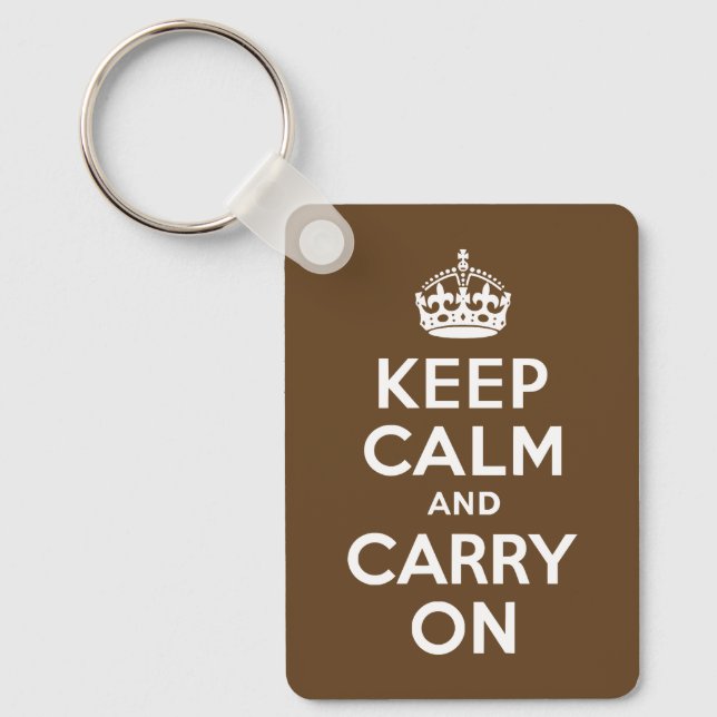 Dark Brown Keep Calm and Carry On Key Ring (Front)