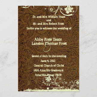Dark Brown Leather Lace Wedding Invitation