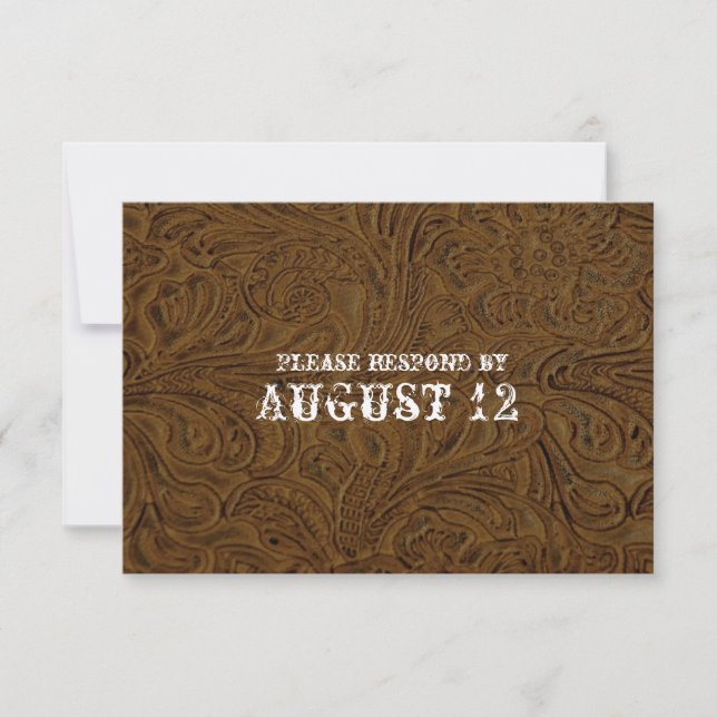Dark Brown Leather Wedding RSVP with envelopes Card (Front)