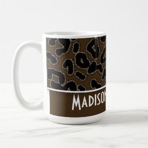 Dark Brown Leopard Animal Print; Personalised Coffee Mug