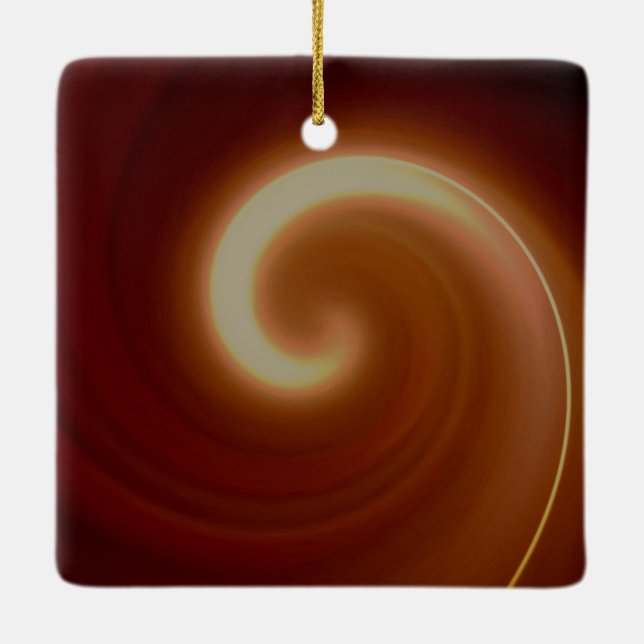 Dark Brown Light Spiral Art Ceramic Ornament (Back)