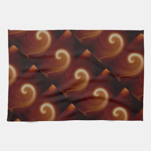 Dark Brown Light Spiral Art Tea Towel (Horizontal)