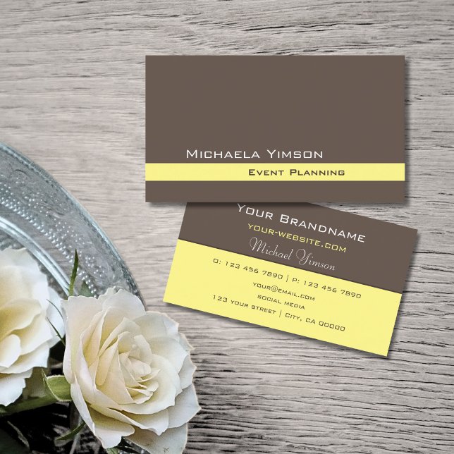 Dark Brown Light Yellow Simple Chic Professional Business Card (Creator Uploaded)