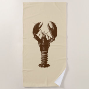 Dark Brown Lobster on Light Beige Beach Towel