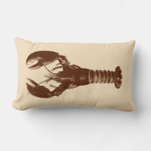 Dark Brown Lobster on Light Beige Lumbar Cushion