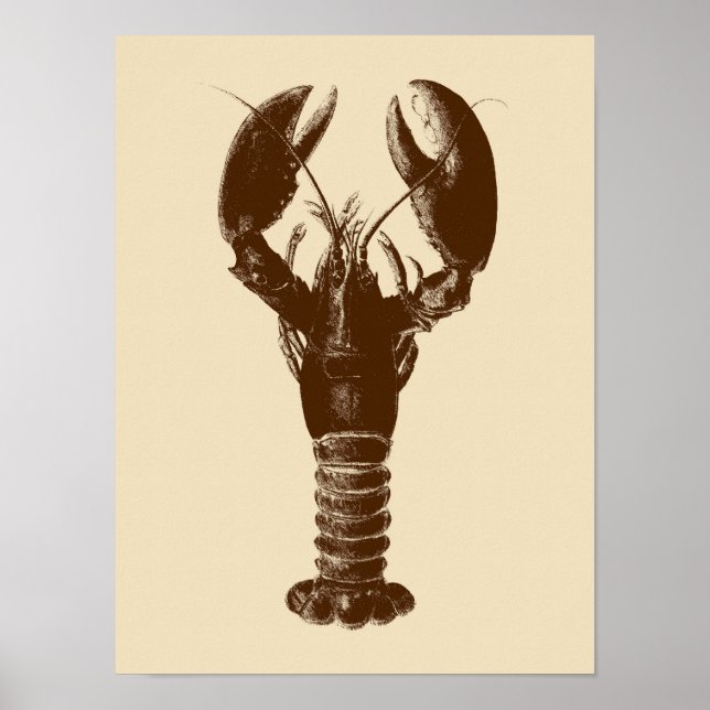 Dark Brown Lobster on Light Beige Poster (Front)