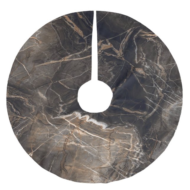 Dark Brown Marble Gold Veins Brushed Polyester Tree Skirt (Front)