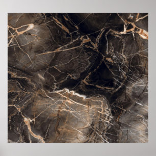 Dark Brown Marble Gold Veins Poster