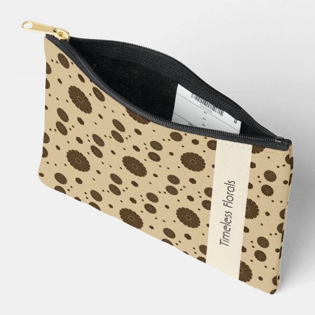 Dark Brown Micro Floral Sand Accessory Pouch (Open)