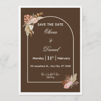 Dark Brown Minimalist Boho Wedding Invitation