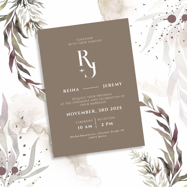 Dark Brown Minimalist Elegant Wedding Invitation (Creator Uploaded)
