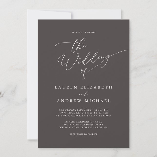 Dark Brown Minimalist Rustic Wedding Invitation (Front)