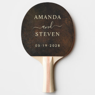 Dark Brown Monazite Couple Names with Wedding Ping Pong Paddle