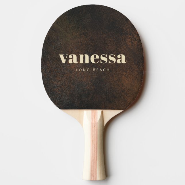 Dark Brown Monazite Minimal Modern Classic Name Ping Pong Paddle (Back)