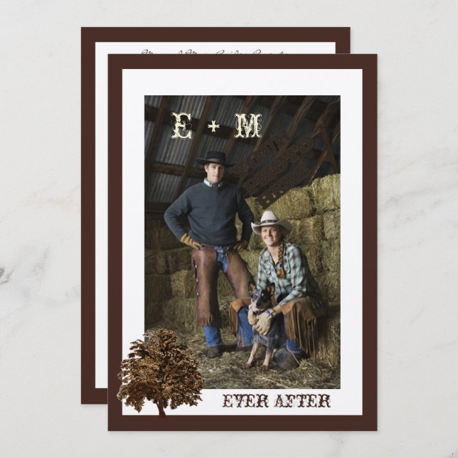 Dark Brown Oak Tree Photo Wedding Invitation (Front/Back)