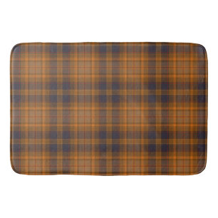 Dark brown   orange tartan plaid bath mat