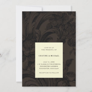Dark brown ornamental Victorian wedding Invitation