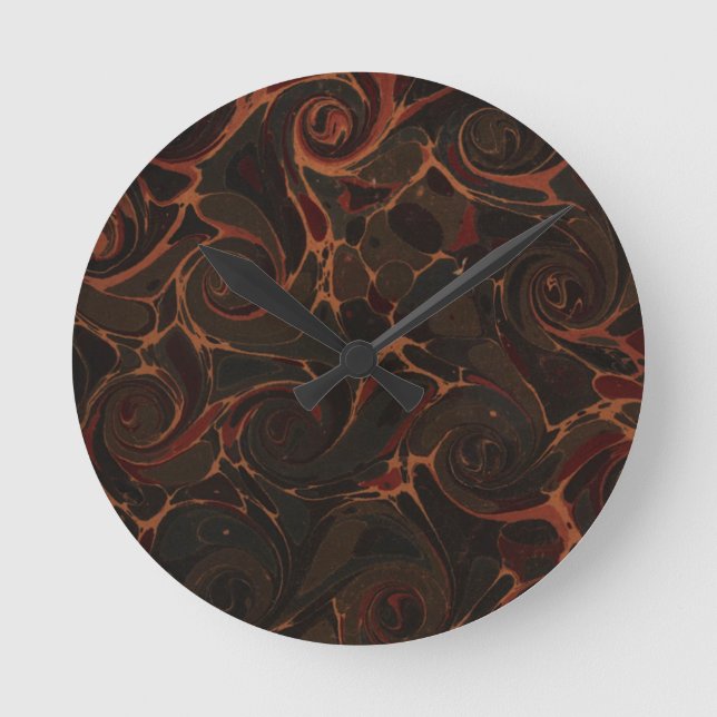 Dark Brown Playful Retro Swirls Round Clock (Front)