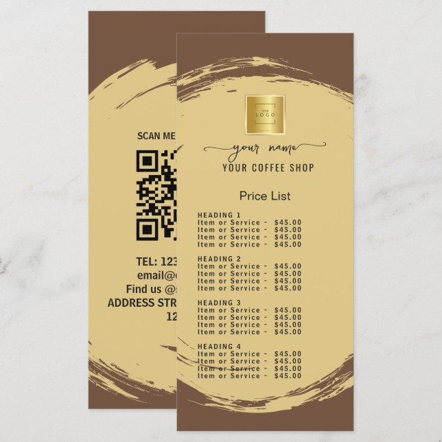 Dark brown Price List Menu (Front/Back)