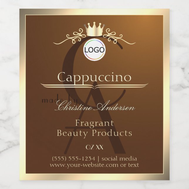 Dark Brown Product Label Gold Frame Logo Monogram (Single Label)