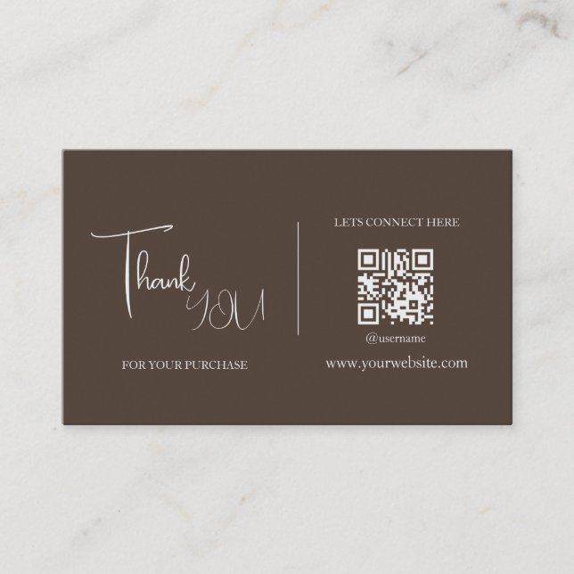 Dark Brown QR Code Thank You Card Discount Code (Front)