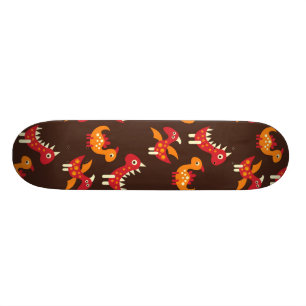 Dark Brown Red and Orange Spiked Dinosaurs Skateboard