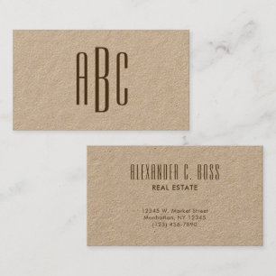 Dark Brown Simple Three Letter Monogram Business Card