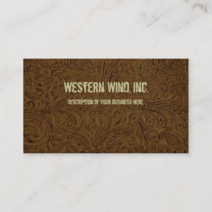 Dark Brown Tooled Leather Business Card