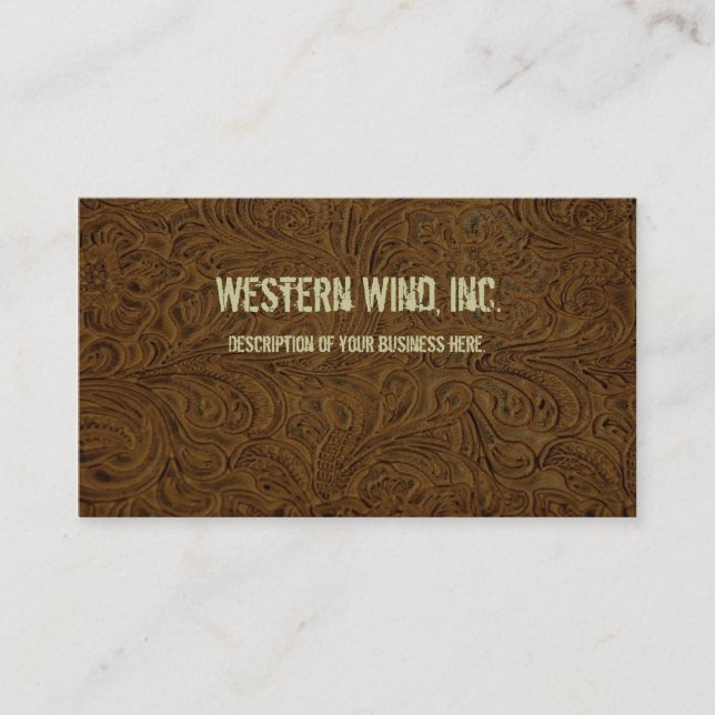 Dark Brown Tooled Leather Business Card (Front)