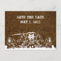 Dark Brown Tooled Leather Save the Date
