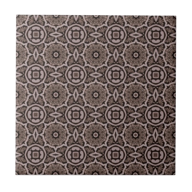Dark Brown Tribal Carvings Ceramic Tile (Front)