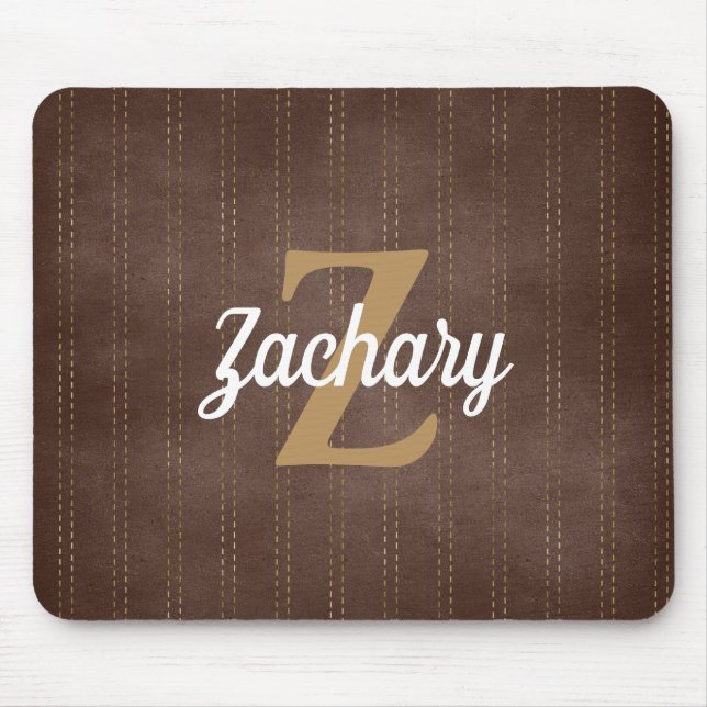 Dark Brown Vintage Pinstripe Retro Monogram Mouse Pad (Front)