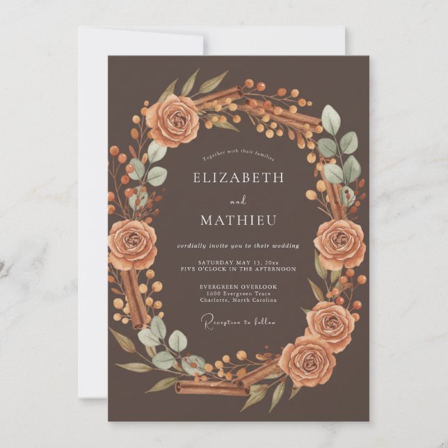 Dark Brown Warm Harvest Wedding Invitation (Front)