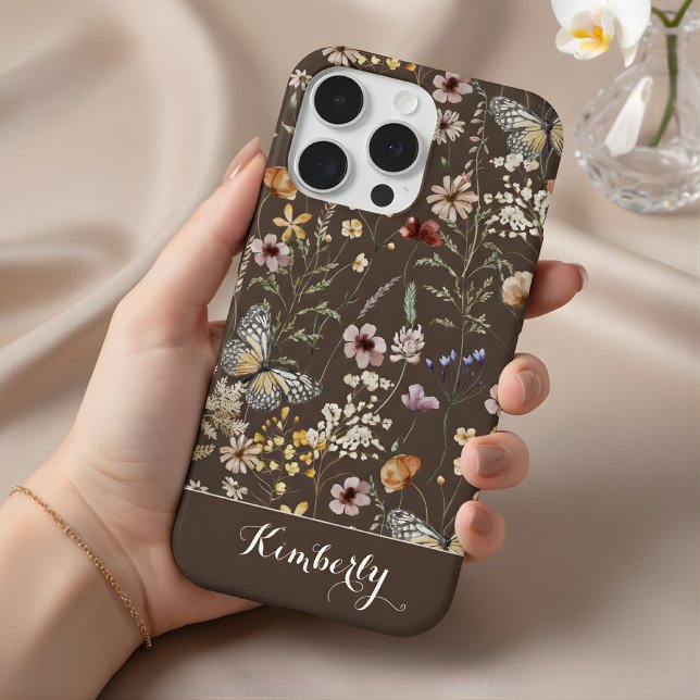 Dark Brown Watercolor Wildflowers Pattern Name  iPhone Case (Creator Uploaded)