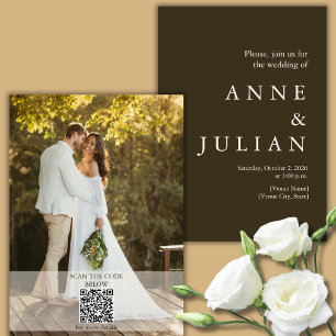 Dark Brown Wedding with a photo & QR Code Invitation